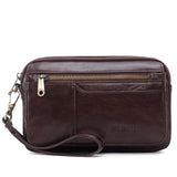 Solid Multi-Pockets Leather Clutch Bag