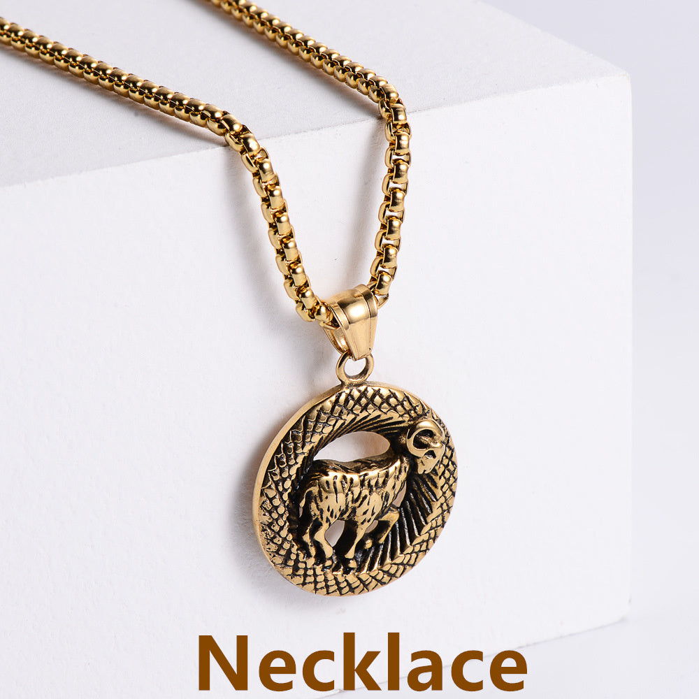 Retro -Zodiac Edelstahl -Anhängerkette Halskette