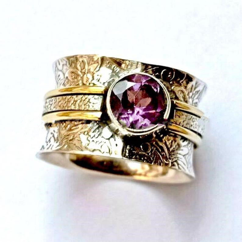 Geometric Purple Gemstone Alloy Ring