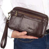 Solid Multi-Pockets Leather Clutch Bag