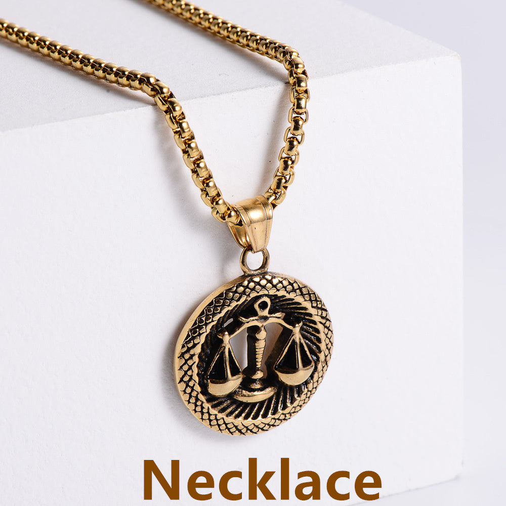 Retro -Zodiac Edelstahl -Anhängerkette Halskette