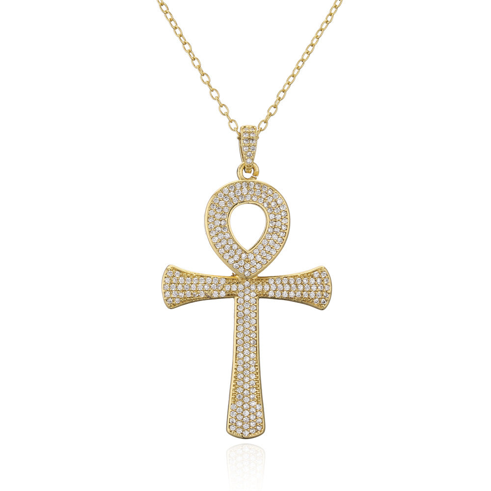 Ankh Cross Copper Plated Zircon Necklace