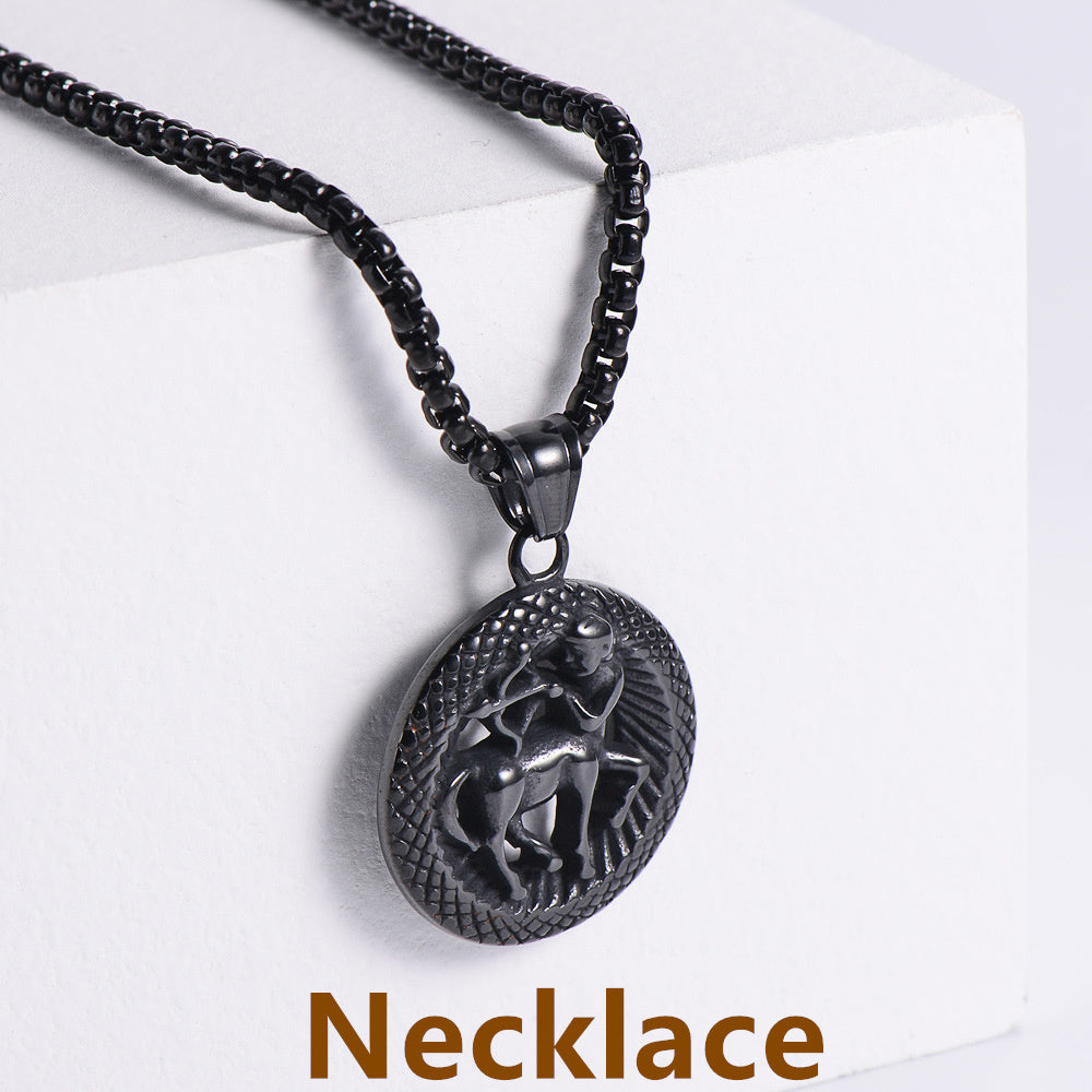 Retro -Zodiac Edelstahl -Anhängerkette Halskette