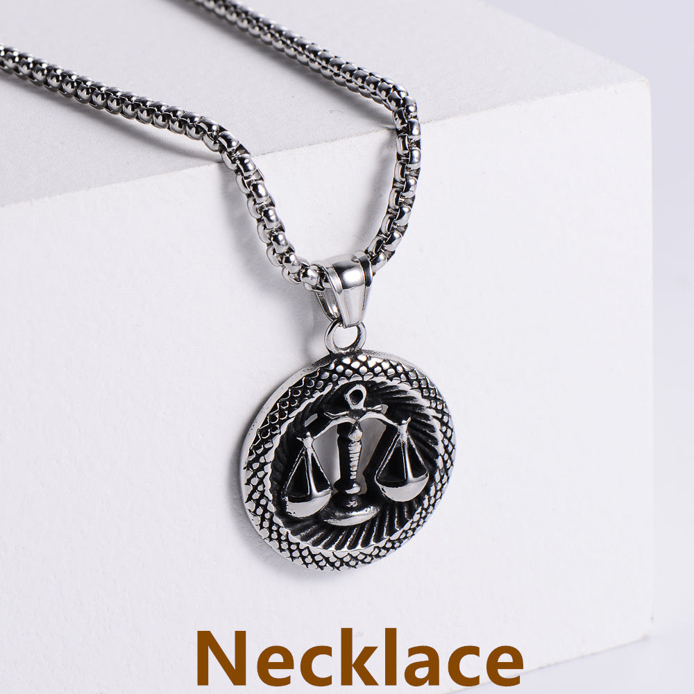 Retro -Zodiac Edelstahl -Anhängerkette Halskette