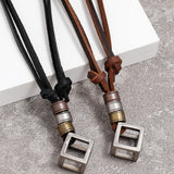 Hollow Box Pendant Leather Adjustable Necklace