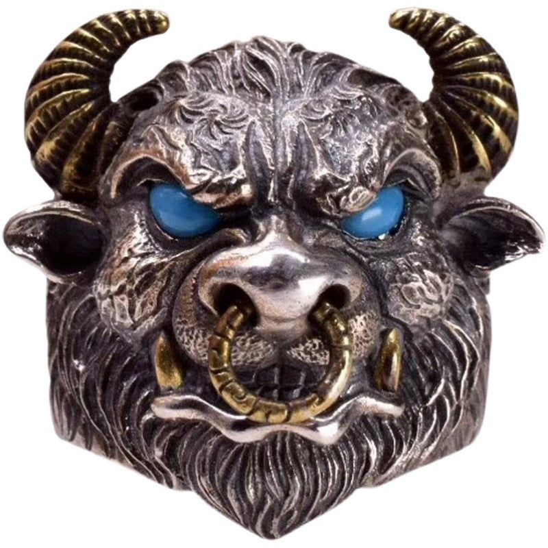 Domineering Solid Bull Head Ring