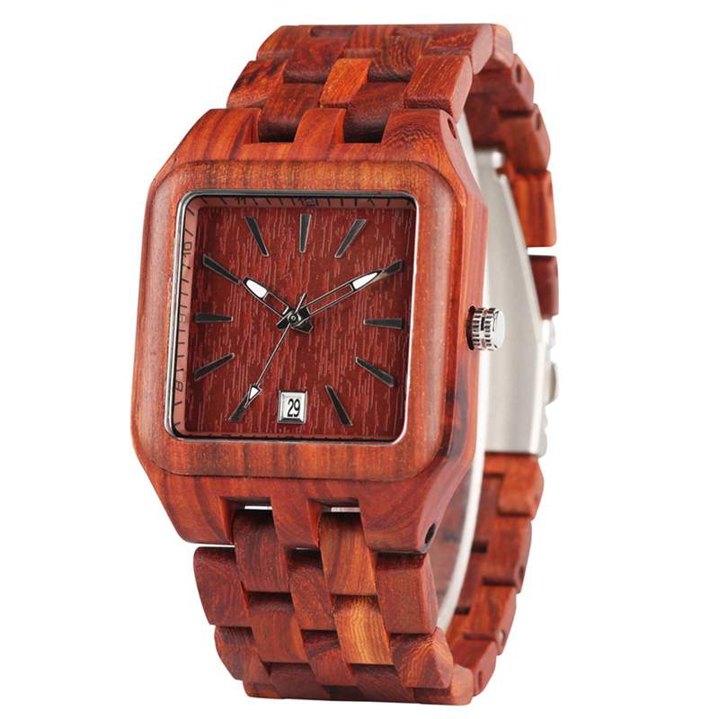 Montre en quartz en bois carré