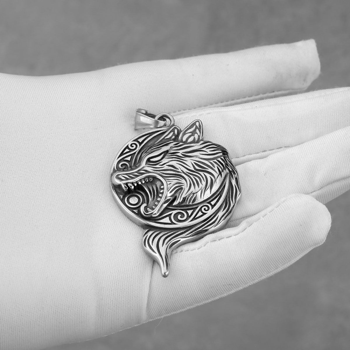 Viking Wolf Head Titanium Stahlhänger Halskette