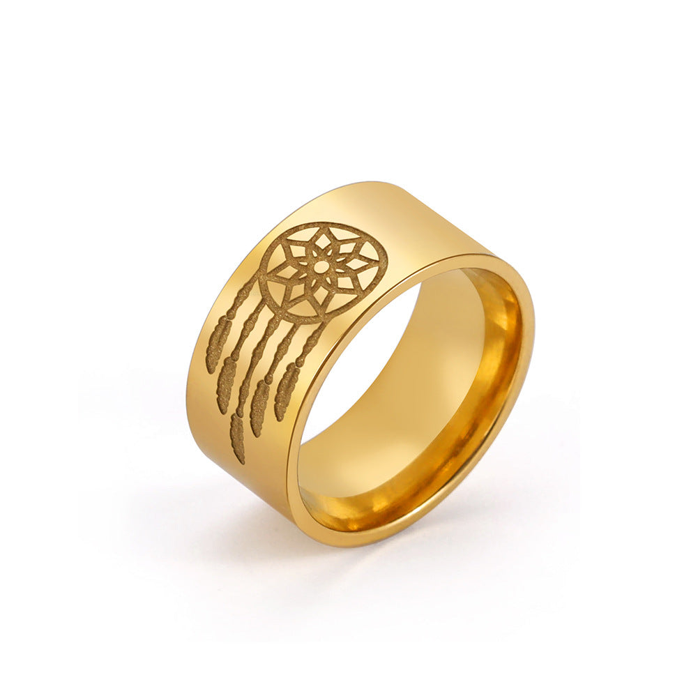 Flower Hanging Tassel Pattern Stainless Steel Ring