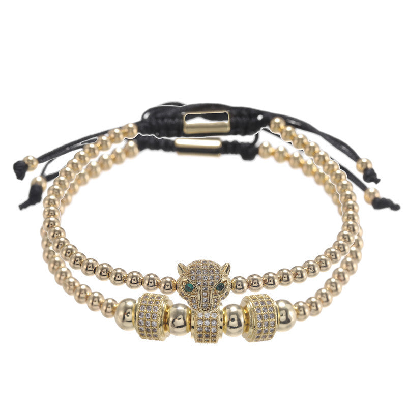 Vintage Leopard Head Copper Bead Bracelet