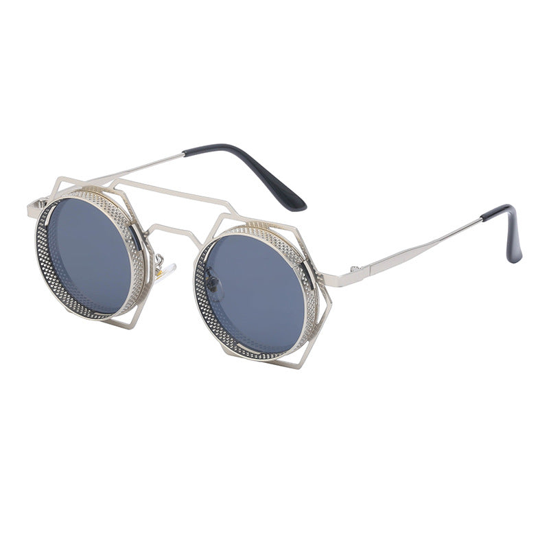 Hexagon-Round Double Beam Steampunk Sunglasses