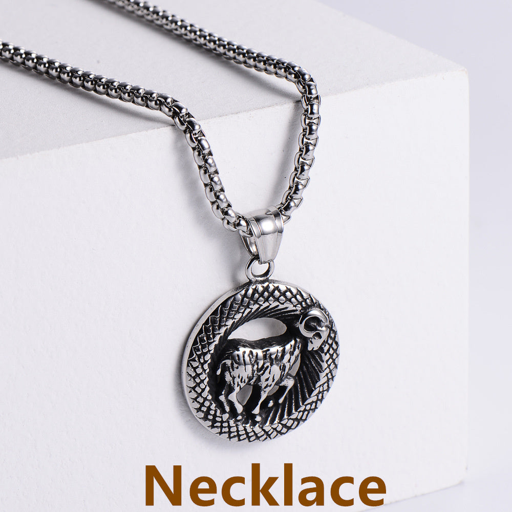 Retro -Zodiac Edelstahl -Anhängerkette Halskette