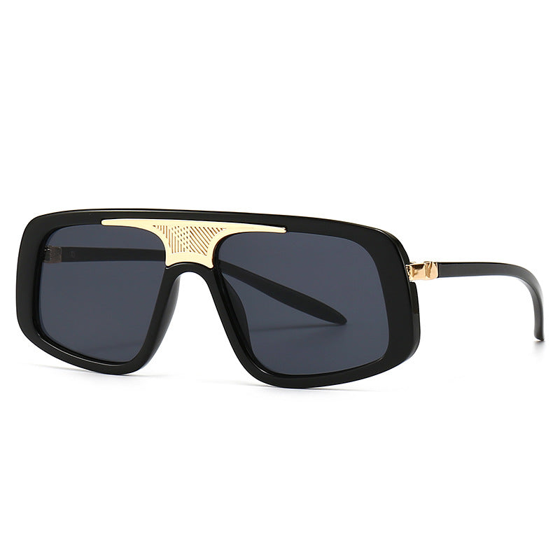 Wide Plastic & Metal Sunglasses