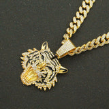 Rhinestone Tiger Head Pendant Cuban Chain Necklace