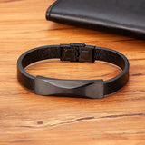 Geometric Stainless Steel Leather Bracelet