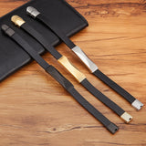 Geometric Stainless Steel Leather Bracelet