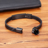 Geometric Stainless Steel Leather Bracelet