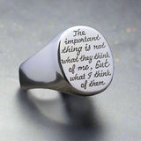 Letter Graving Round Sterling Silver Ring