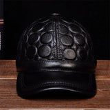 Patterned Black Leather Men's Cap