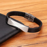 Geometric Stainless Steel Leather Bracelet