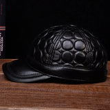 Patterned Black Leather Men's Cap