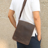 Vintage Genuine Leather Square Messenger Bag