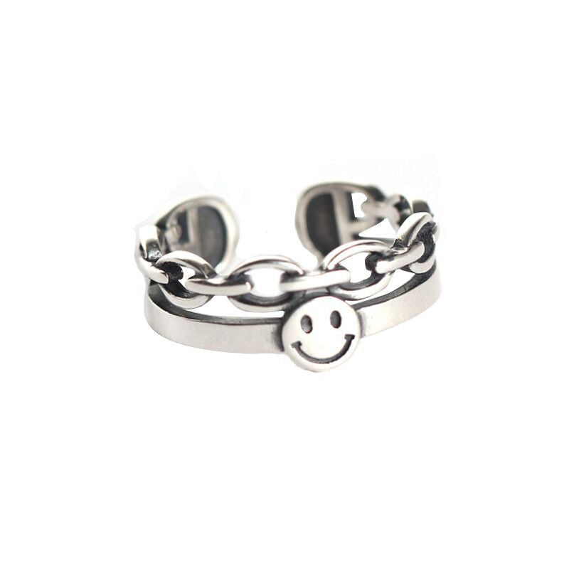 Simley With Chain Retro Smiley with Chain Open Ring – Taraiga