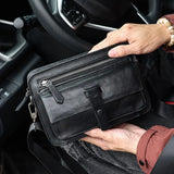 Zipper Flap Black Leather Sling Bag