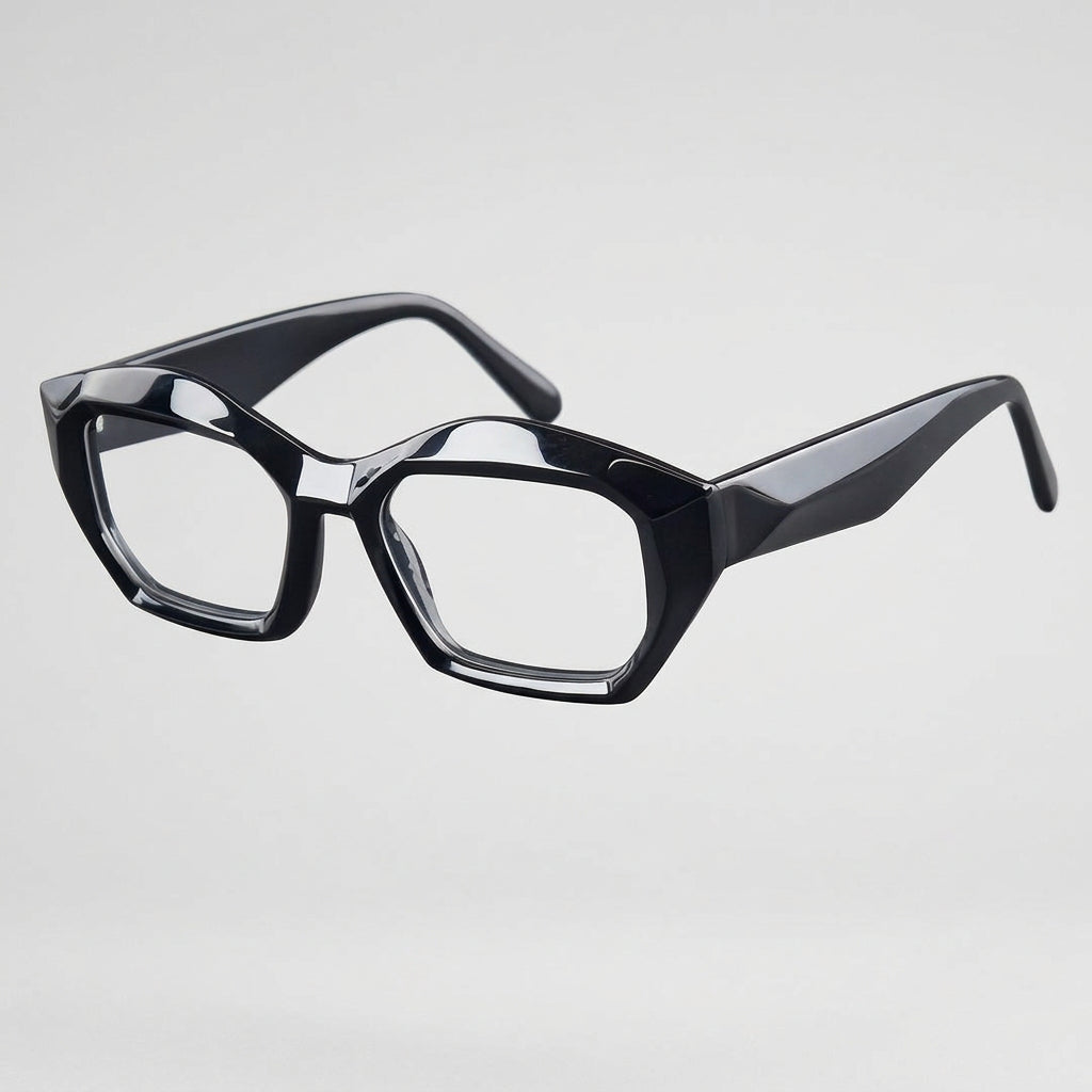 Black eyeglasses on a gray background