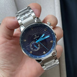 Round Blue Dial Steel Watch