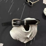 Vintage Geometric Buckle Leather Belt