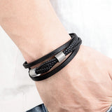 Stainless Steel Bead Layer Leather Bracelet