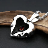 Red Rhinestone Heart Skull Pendant Necklace