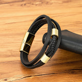 Stainless Steel Bead Layer Leather Bracelet