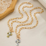Metal Contrasting Cross Pendant Necklace