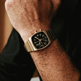 Square Black Dial Gold Watch