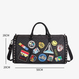 Patchwork Rivet Design Leather Duffle Bag
