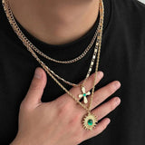 Hip-Hop Green Rhinestone Multi Layer Necklace