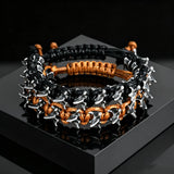 Pulsera de cuerda tejida con columna vertebral espinosa de metal