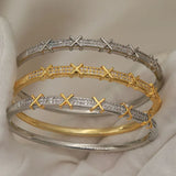 Rhinestone X Copper Bangles Bracelet