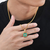 Collar Colgante Piedra Verde Cuadrado Pequeño