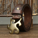 Geometric Brass Buckle Leather Belt