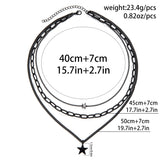 Black Layered Chains Small Stars Necklace