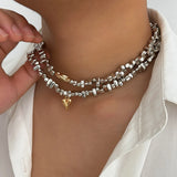 Retro Silver Irregular Beads Multi-layer Necklace