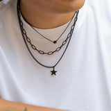 Black Layered Chains Small Stars Necklace