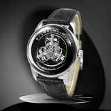 Grüne skelettierte mechanische Uhr mit Lederarmband