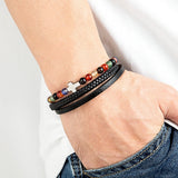 Multi Layer Leather Beads Cross Bracelet