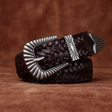 Woven Genuine Leather Pin Buckle Belt