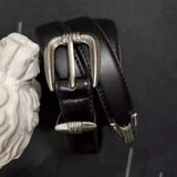 Vintage Geometric Buckle Leather Belt