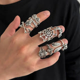 Goth Skull Spider Web Ring Set